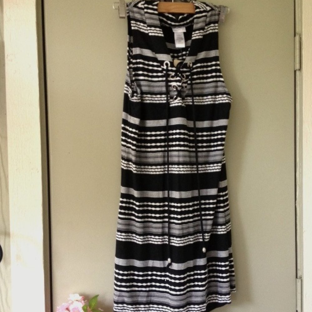 Dotti Sleeveless Small Dress Tie V-neck Striped Texture light Black/White NEW